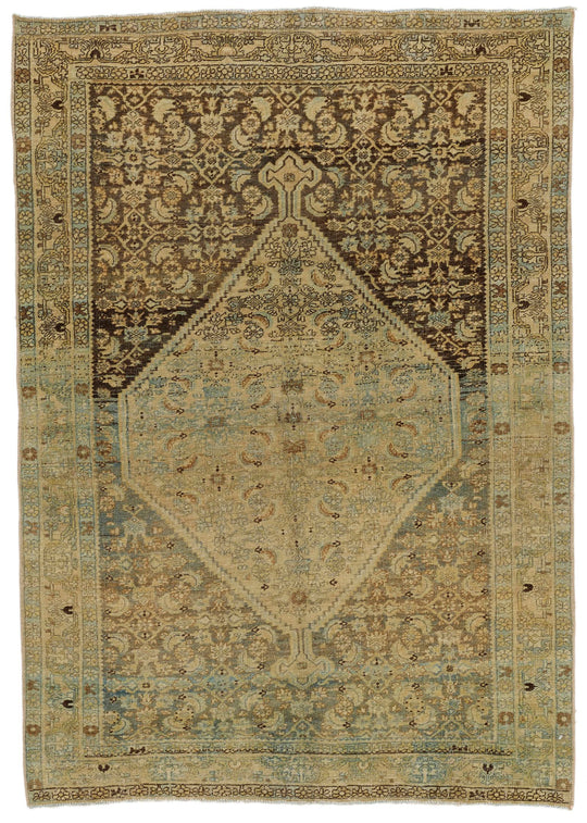 4x5 Ivory and Brown Persian Traditional Rug