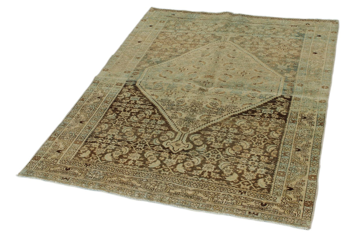 4x5 Ivory and Brown Persian Traditional Rug