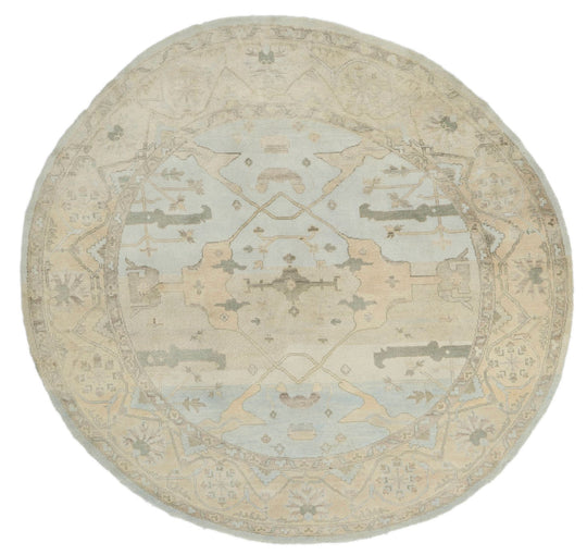8x8 Blue and Ivory Turkish Oushak Rug
