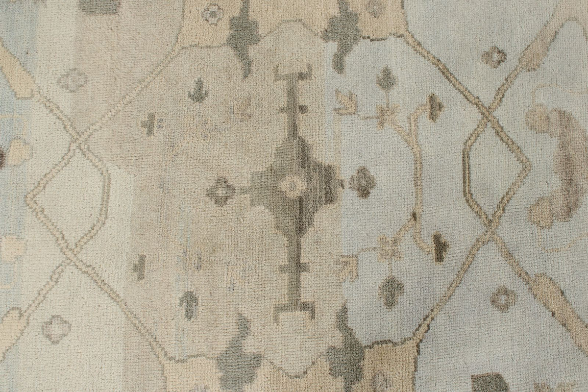 8x8 Blue and Ivory Turkish Oushak Rug