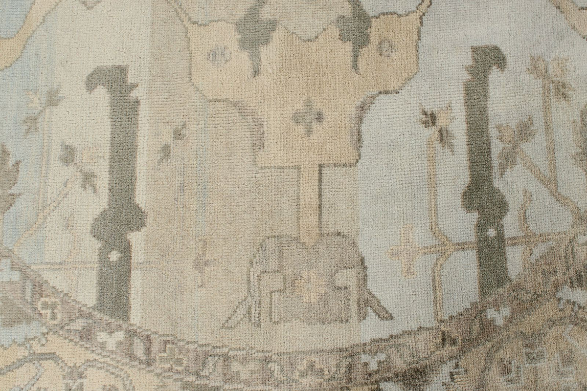 8x8 Blue and Ivory Turkish Oushak Rug