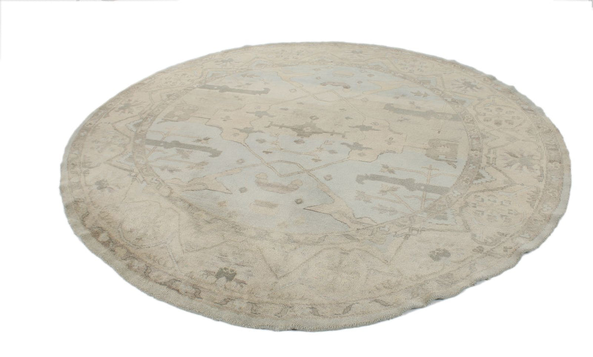 8x8 Blue and Ivory Turkish Oushak Rug