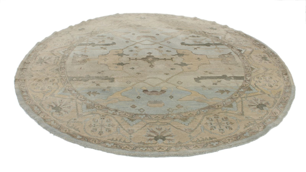 8x8 Blue and Ivory Turkish Oushak Rug