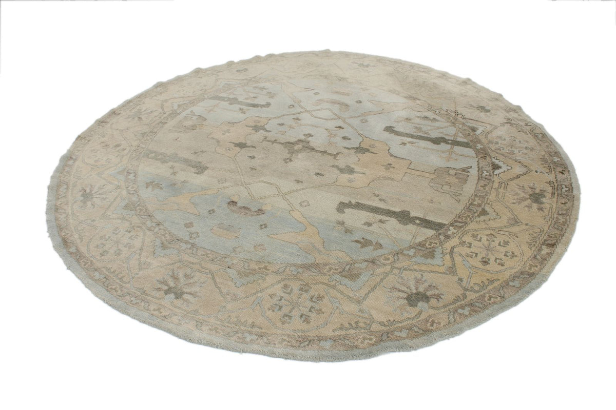 8x8 Blue and Ivory Turkish Oushak Rug