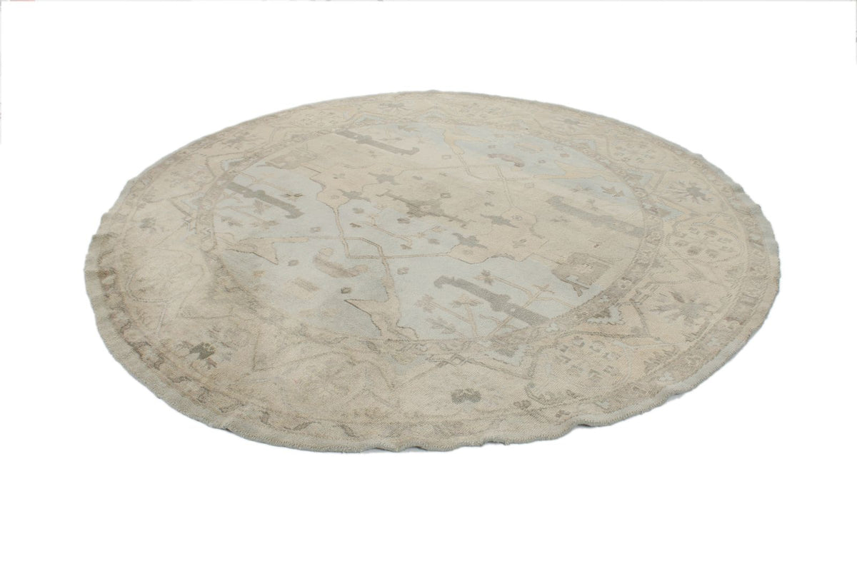 8x8 Blue and Ivory Turkish Oushak Rug