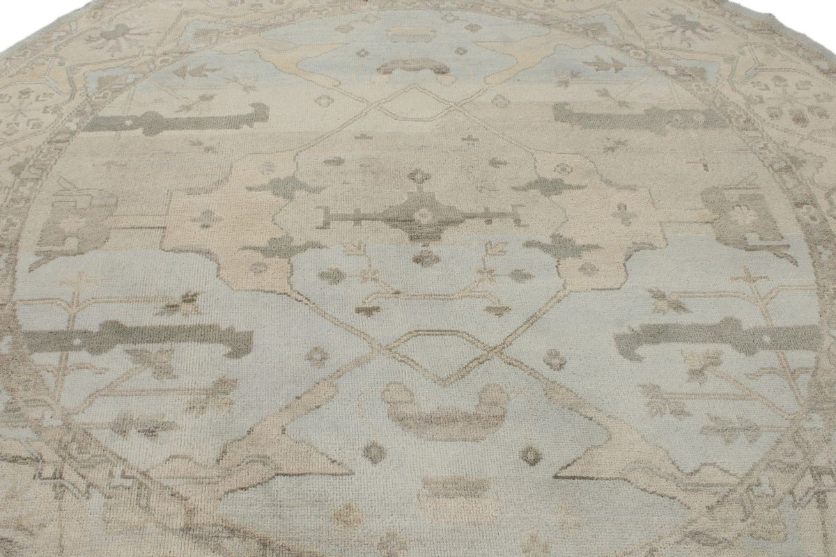 8x8 Blue and Ivory Turkish Oushak Rug