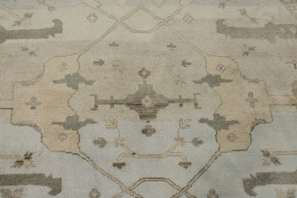 8x8 Blue and Ivory Turkish Oushak Rug