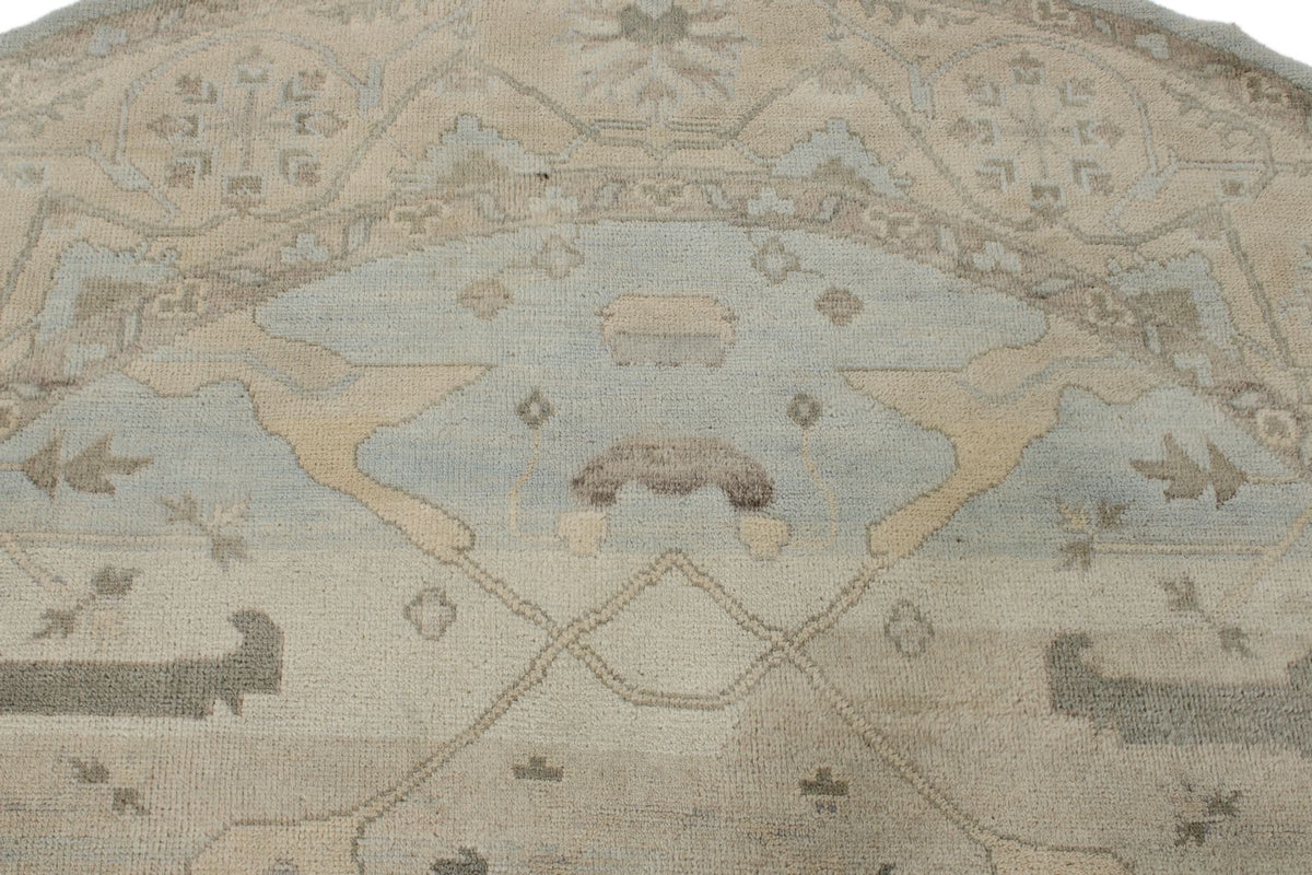 8x8 Blue and Ivory Turkish Oushak Rug