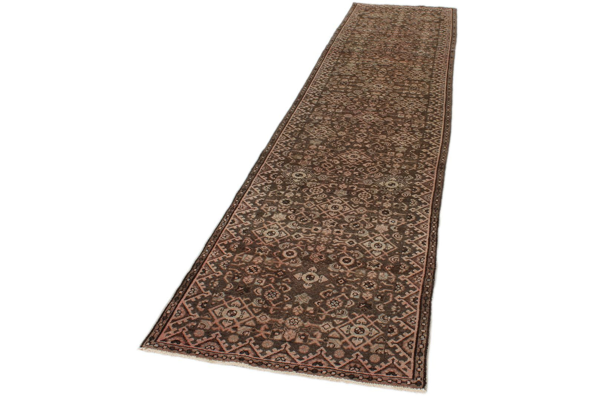 3x13 Ivory and Brown Persian Traditional  Runner