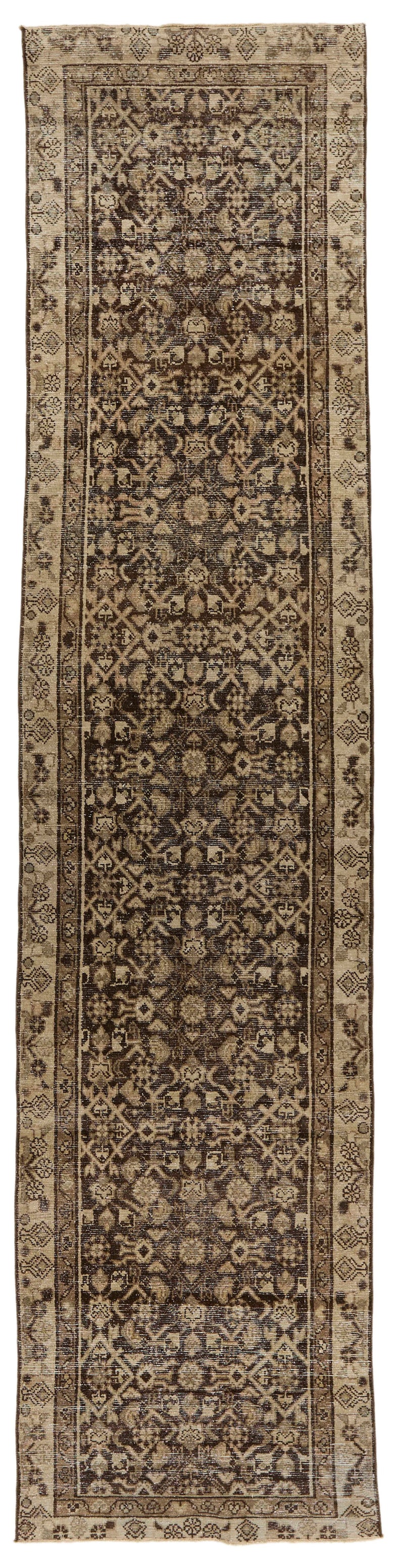 3x12 Brown and Ivory Persian Traditional Runner