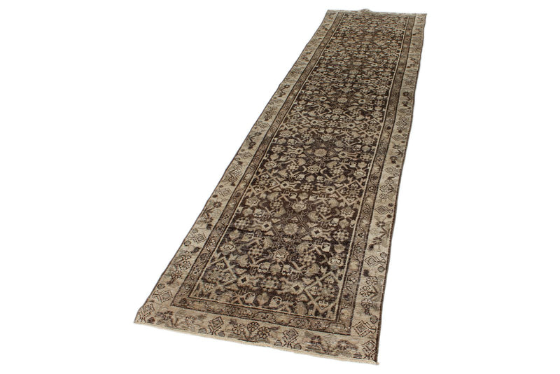 3x12 Brown and Ivory Persian Traditional Runner