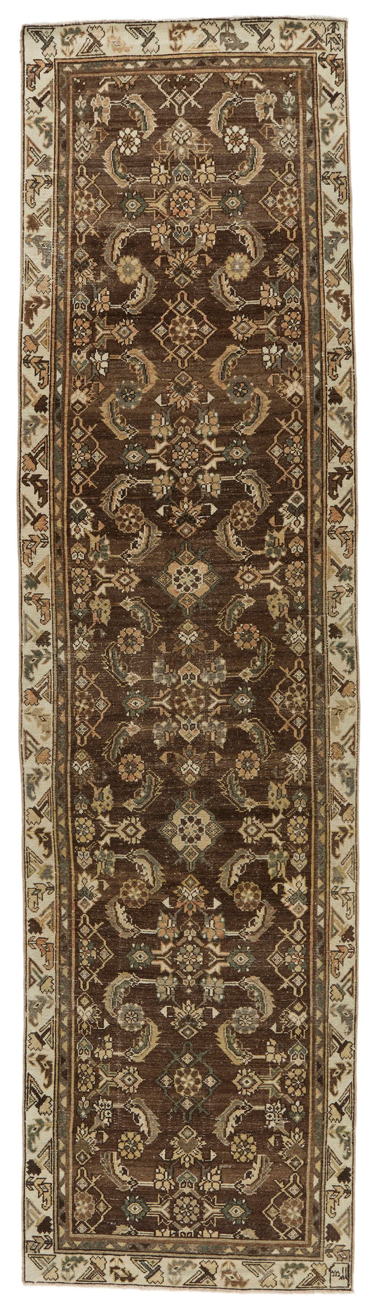 3x12 Ivory and Brown Persian Traditional Runner