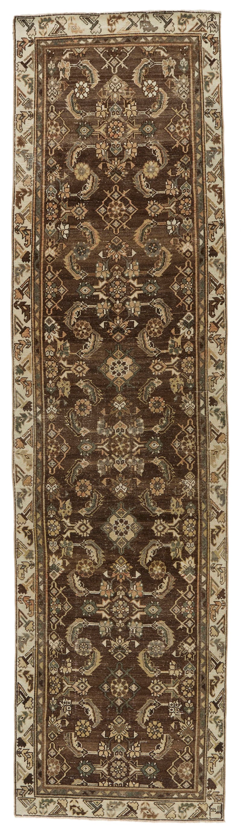 3x12 Ivory and Brown Persian Traditional Runner