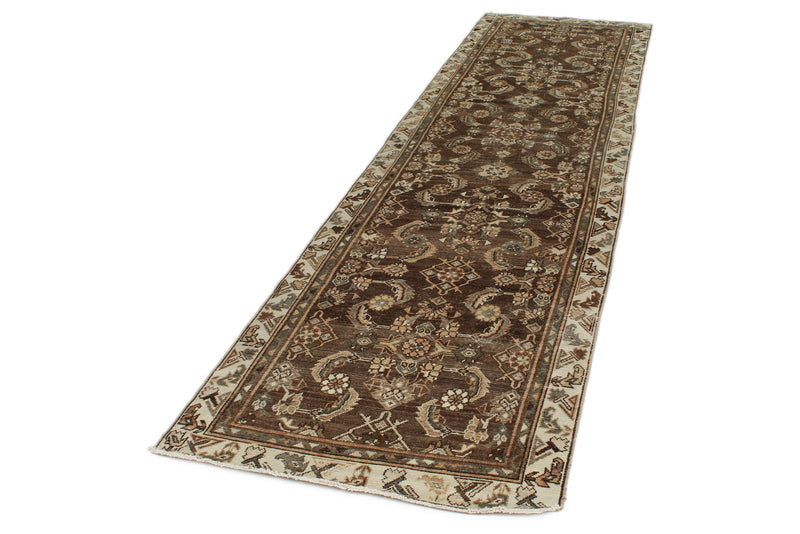 3x12 Ivory and Brown Persian Traditional Runner