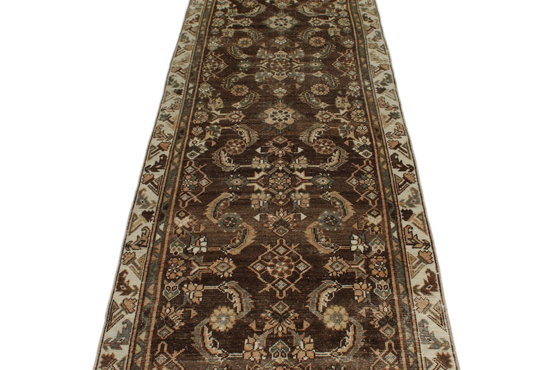 3x12 Ivory and Brown Persian Traditional Runner