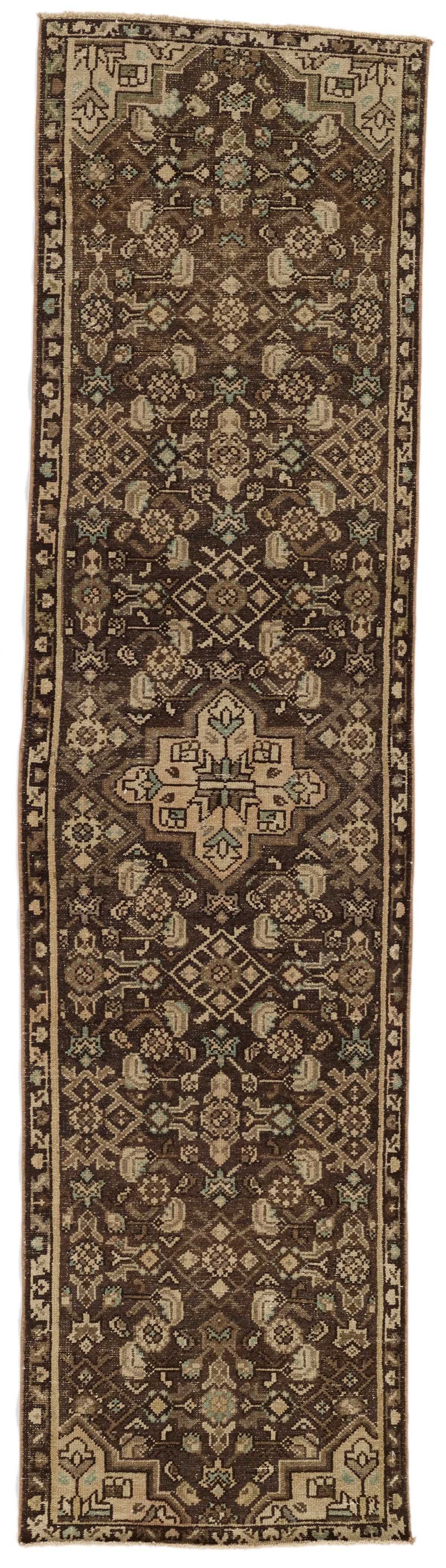 2x9 Brown and Ivory Persian Traditional Runner