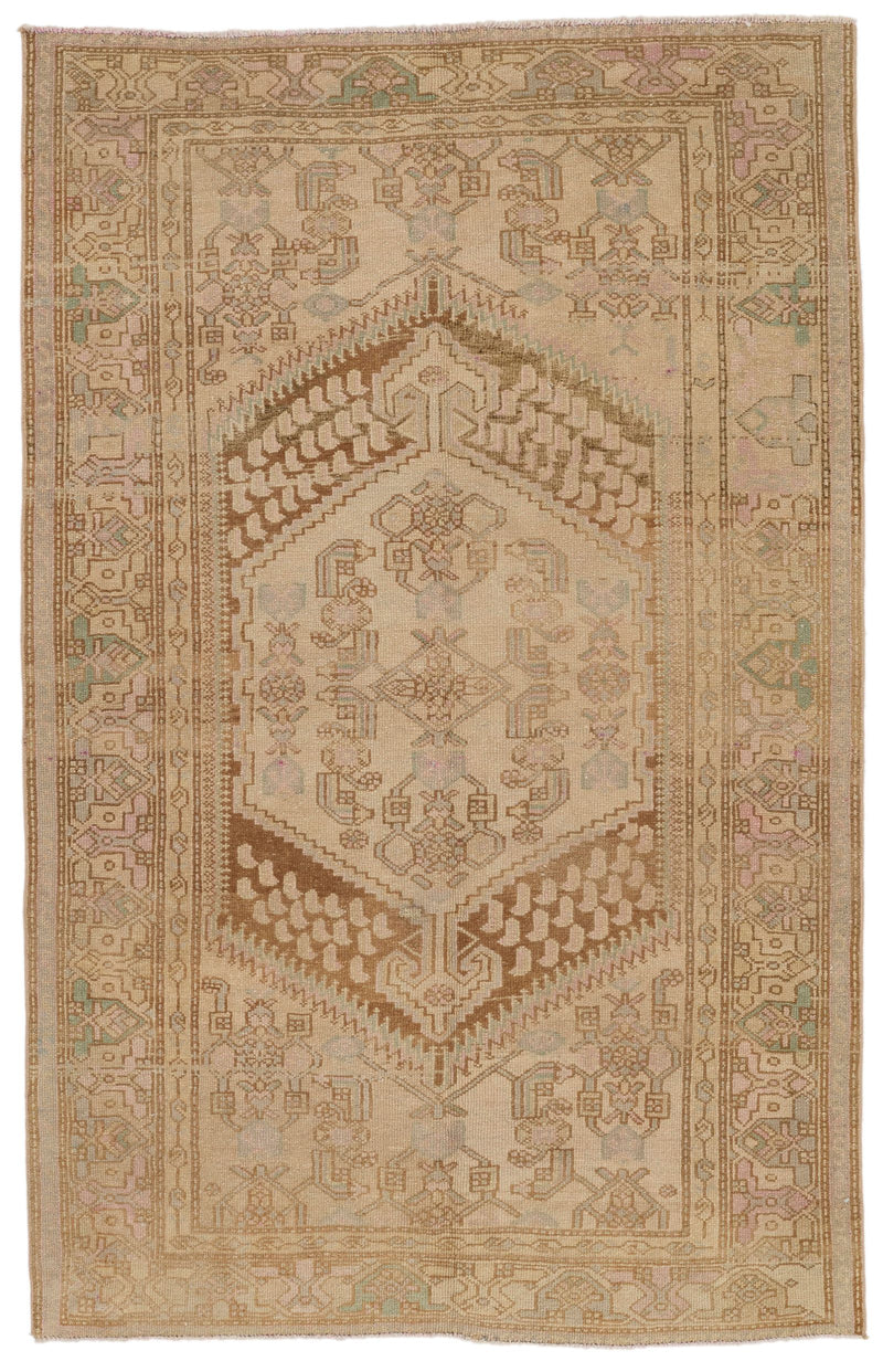 4x7 Ivory and Brown Persian Traditional Rug