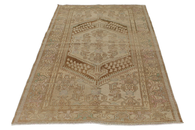 4x7 Ivory and Brown Persian Traditional Rug
