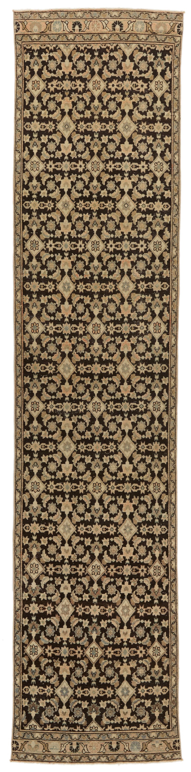 3x14 Ivory and Brown Persian Traditional Runner