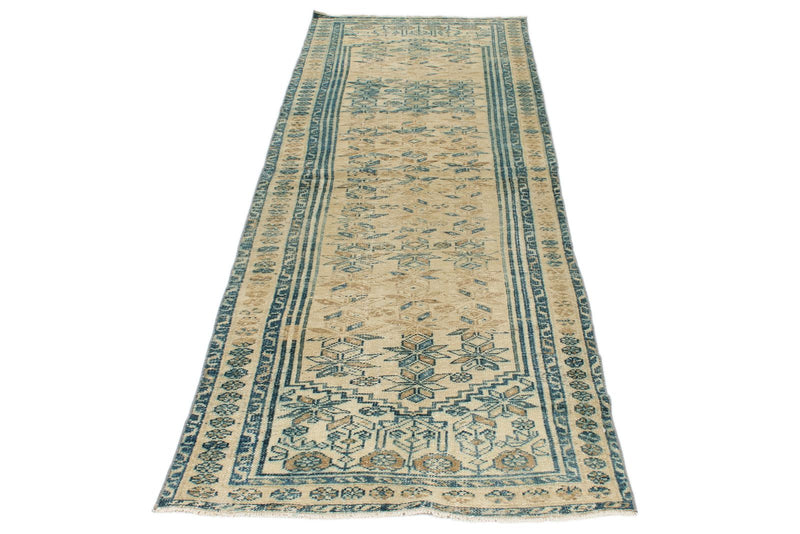 3x9 Light Brown and Light Blue Turkish Oushak Runner