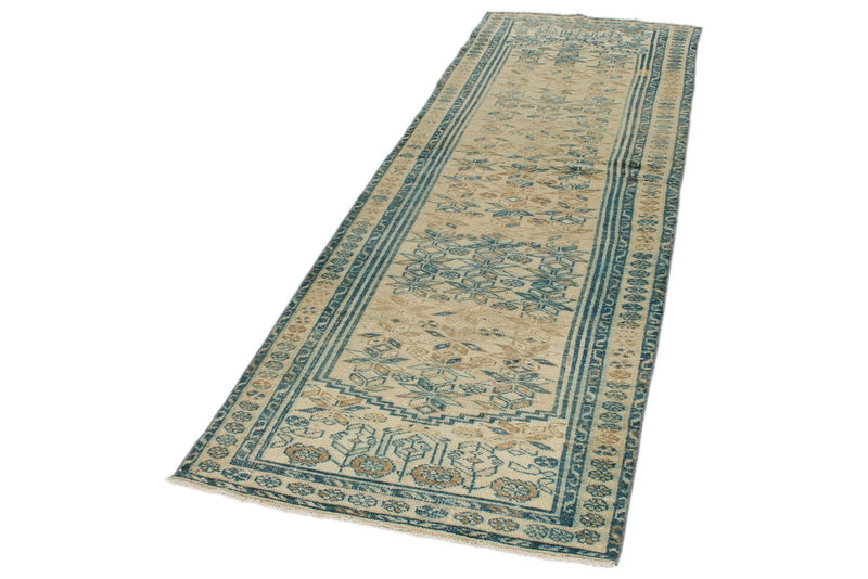 3x9 Light Brown and Light Blue Turkish Oushak Runner