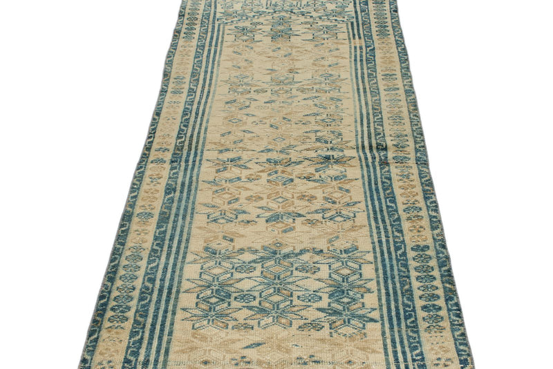 3x9 Light Brown and Light Blue Turkish Oushak Runner