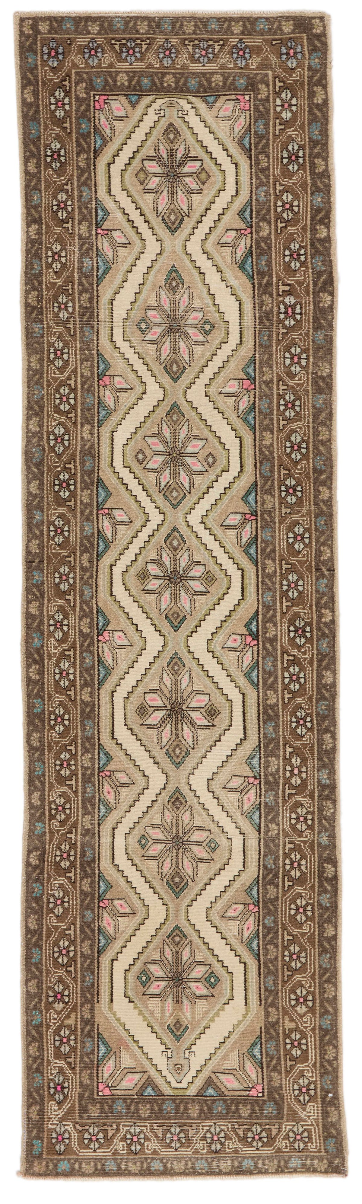 3x9 Ivory and Brown Turkish Persian Runner