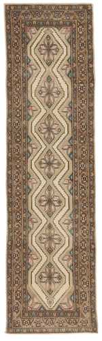 3x9 Ivory and Brown Turkish Persian Runner