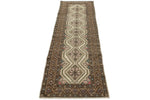 3x9 Ivory and Brown Turkish Persian Runner