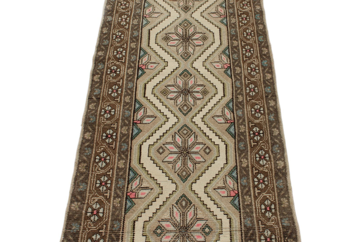 3x9 Ivory and Brown Turkish Persian Runner