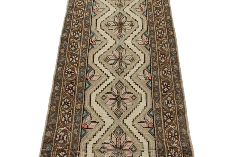3x9 Ivory and Brown Turkish Persian Runner