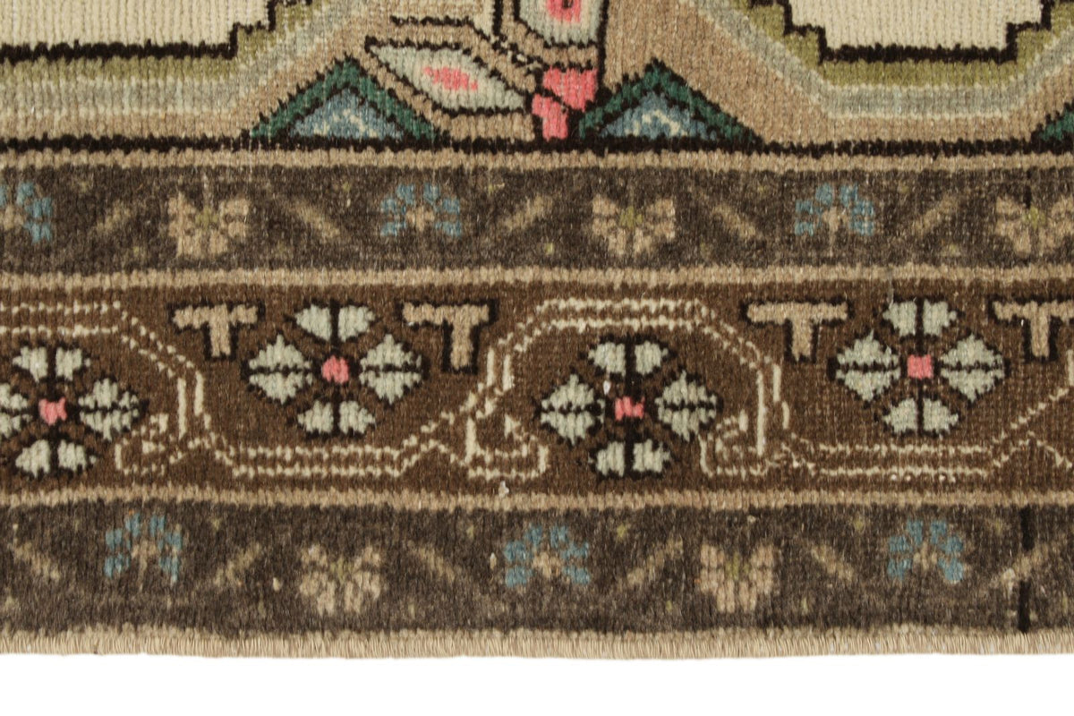 3x9 Ivory and Brown Turkish Persian Runner