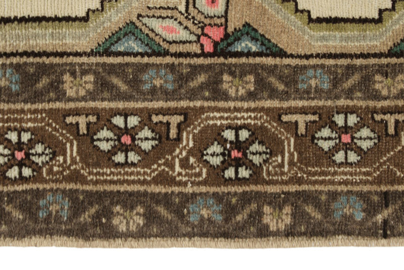 3x9 Ivory and Brown Turkish Persian Runner