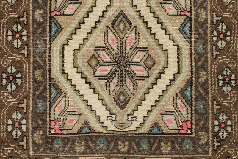 3x9 Ivory and Brown Turkish Persian Runner