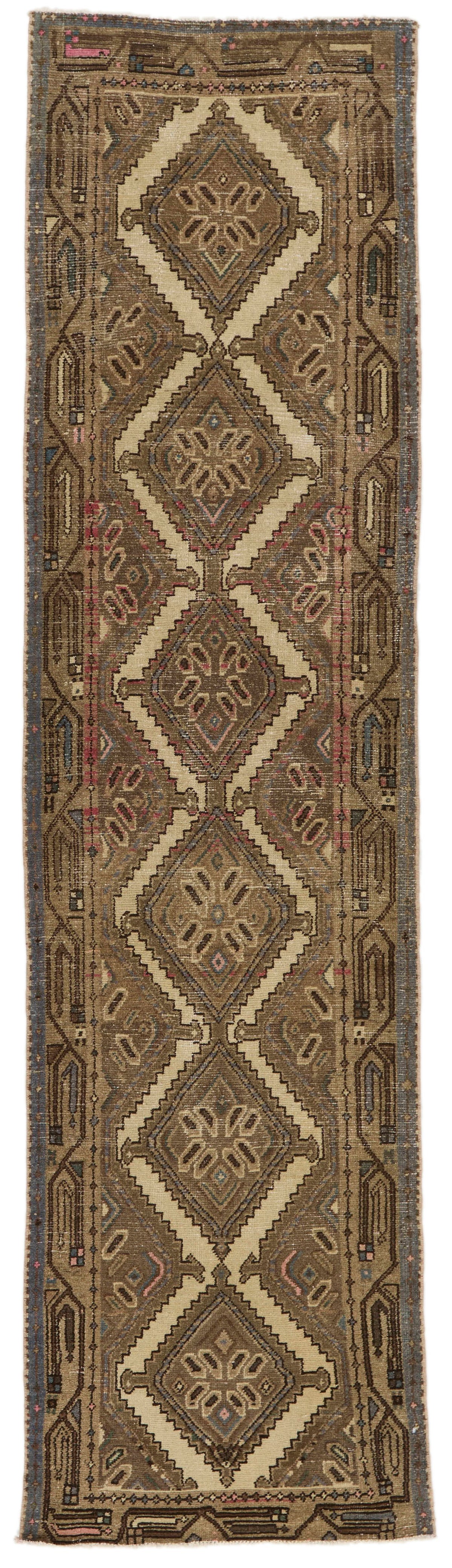 2x9 Ivory and Brown Persian Traditional  Runner