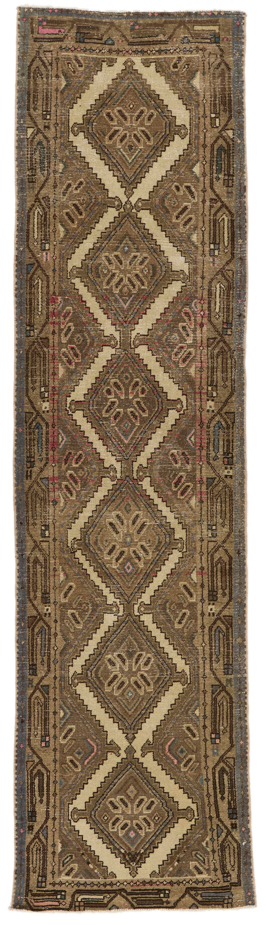 2x9 Ivory and Brown Persian Traditional  Runner