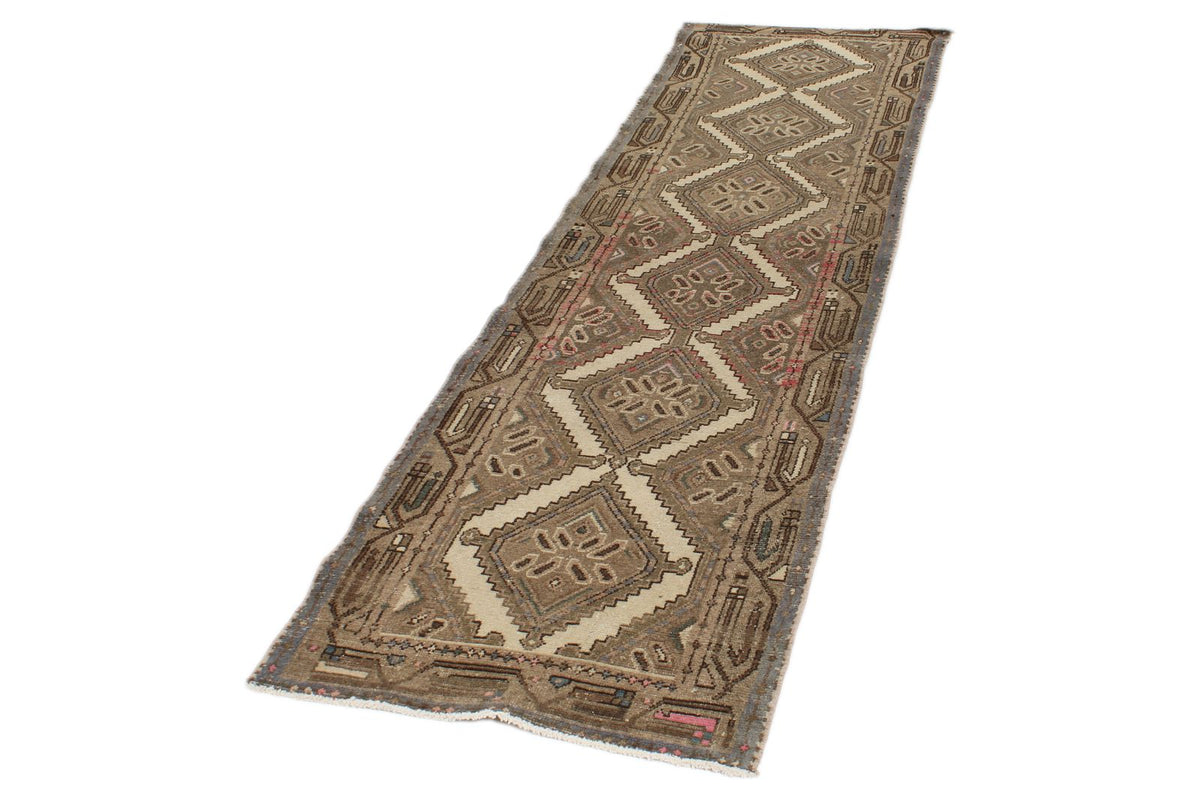 2x9 Ivory and Brown Persian Traditional  Runner