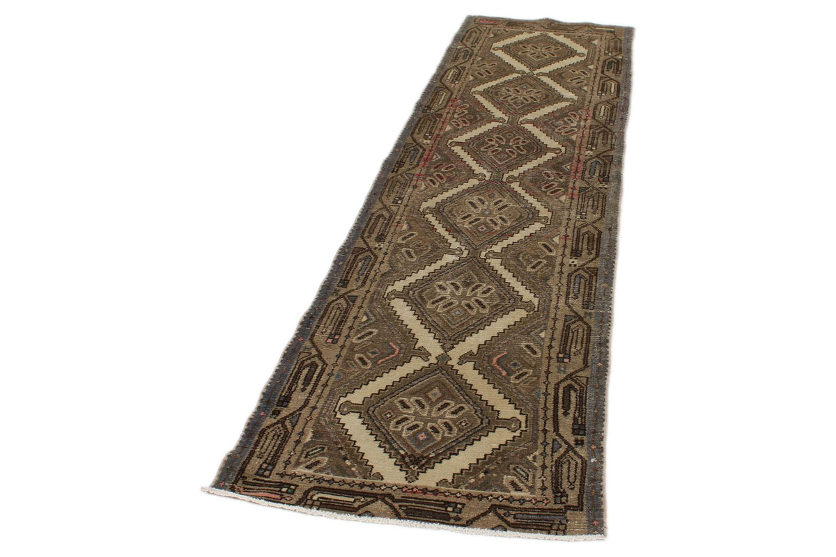 2x9 Ivory and Brown Persian Traditional  Runner