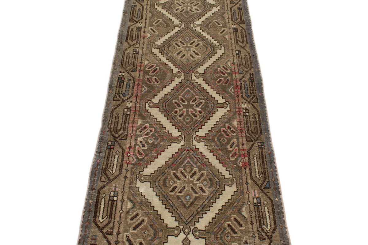 2x9 Ivory and Brown Persian Traditional  Runner