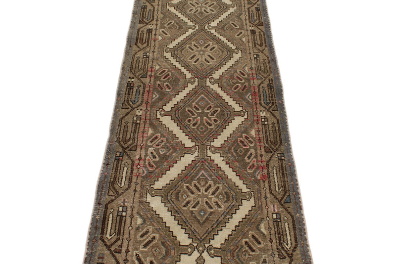 2x9 Ivory and Brown Persian Traditional  Runner