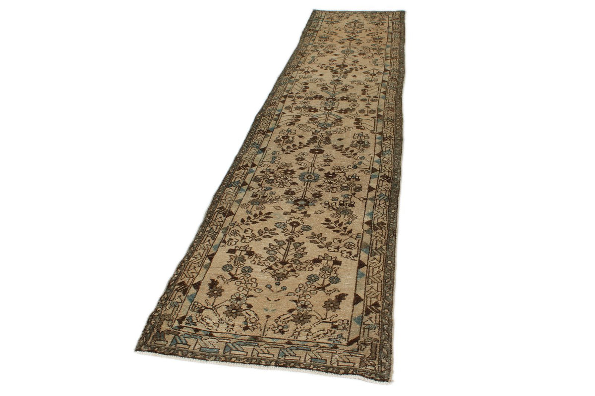 3x13 Beige and Brown Persian Traditional  Runner
