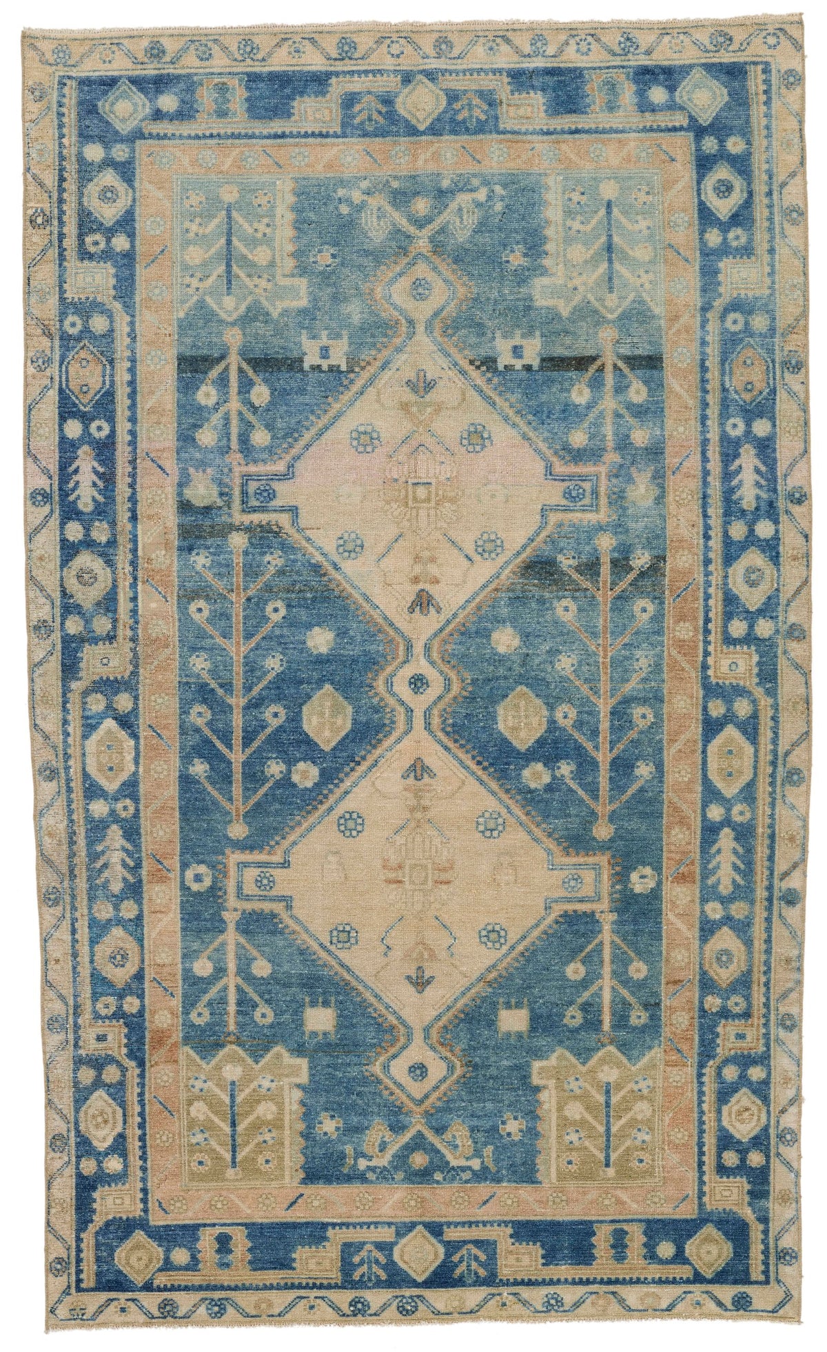 5x7 Ivory and Light Blue Persian Tribal Rug