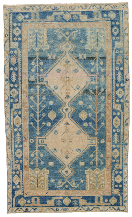 5x7 Ivory and Light Blue Persian Tribal Rug