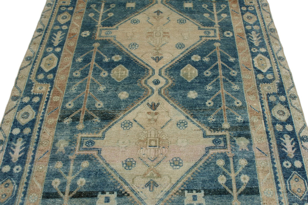 5x7 Ivory and Light Blue Persian Tribal Rug