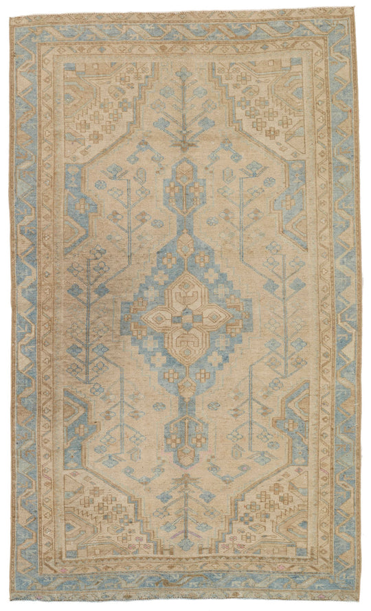 5x8 Ivory and Light Blue Persian Rug