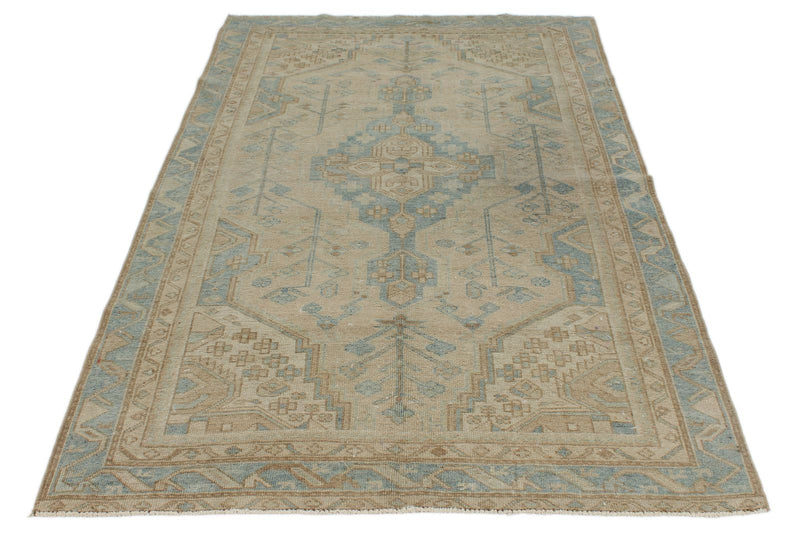5x8 Ivory and Light Blue Persian Rug