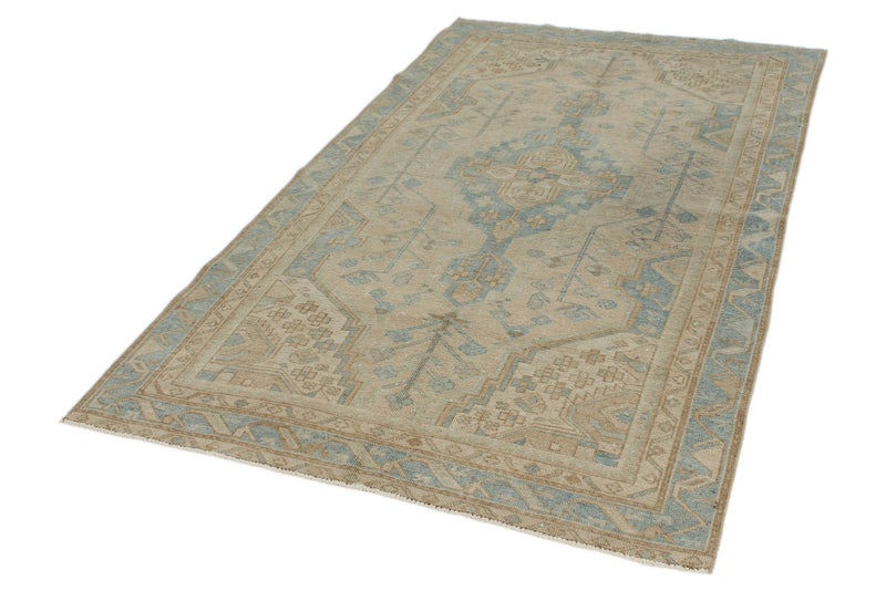 5x8 Ivory and Light Blue Persian Rug