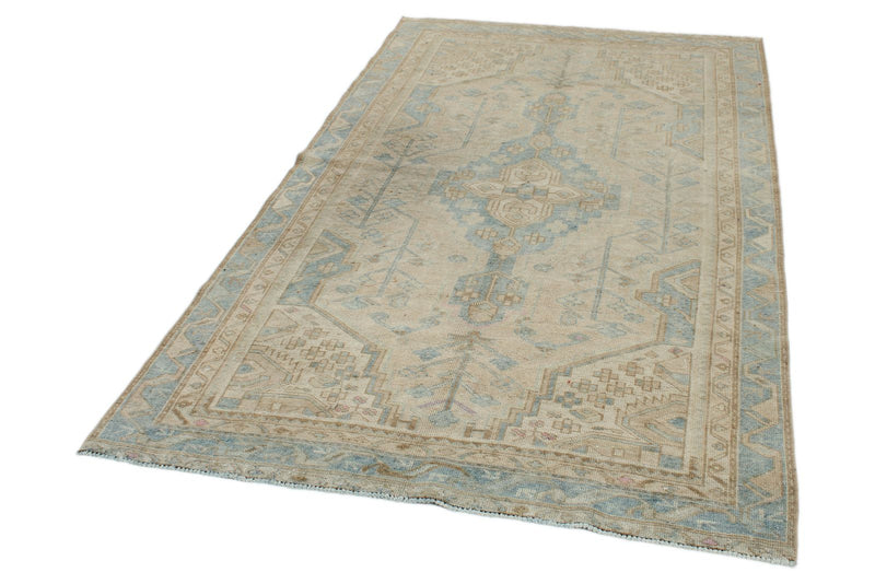5x8 Ivory and Light Blue Persian Rug