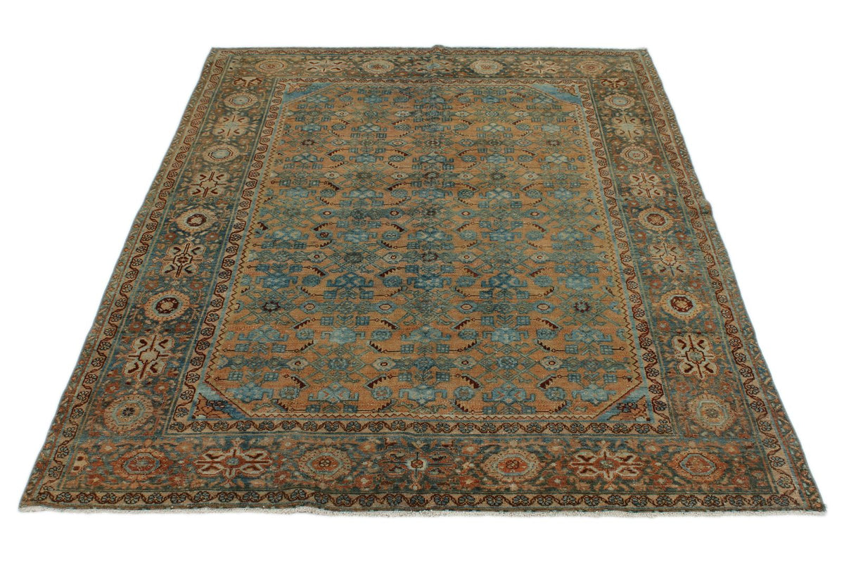 5x6 Rust and Light Blue Persian Tribal Rug