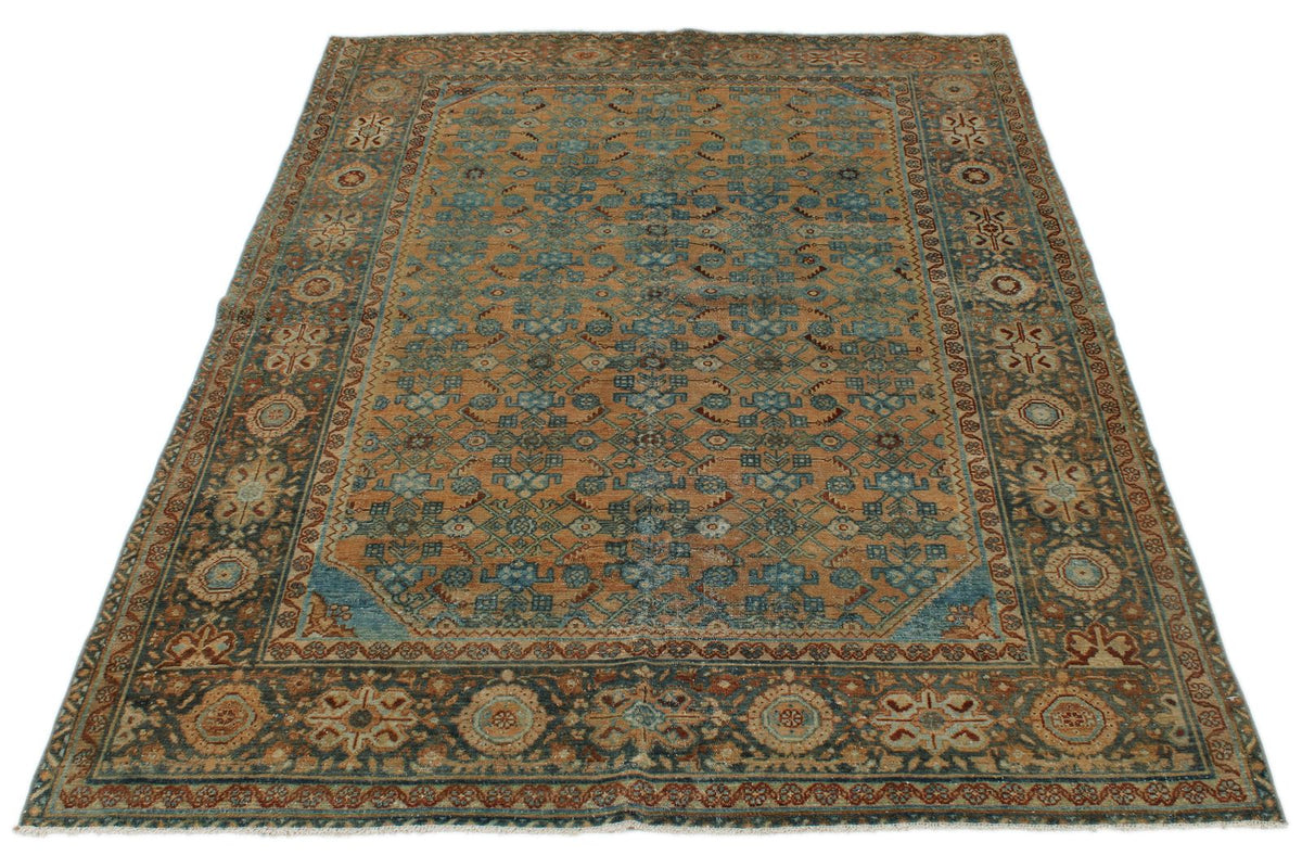 5x6 Rust and Light Blue Persian Tribal Rug